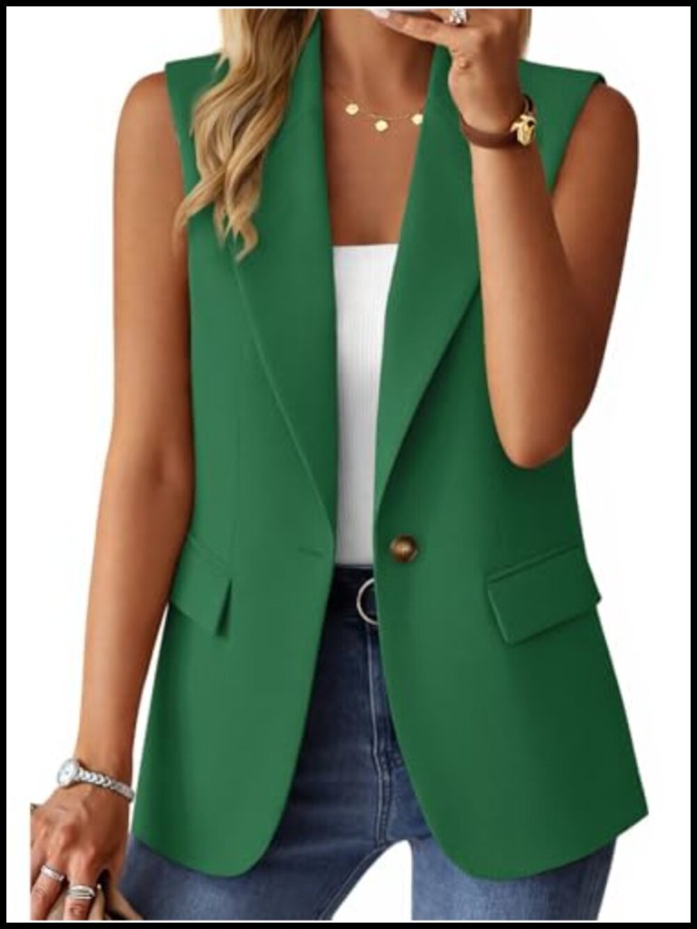 Sleeveless Blazer Vest Open Front Lightweight Business Casual